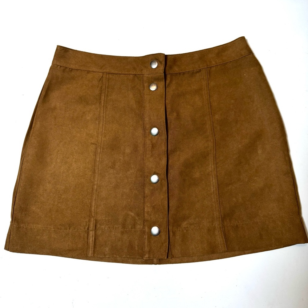 BE COOL Tan Button-Front Mini Skirt
